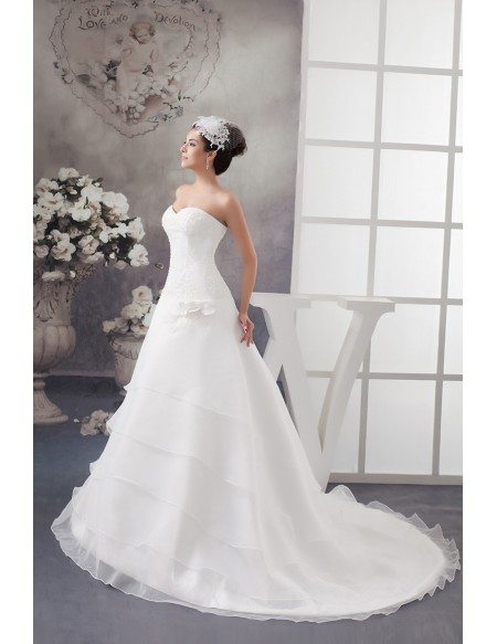 Sequined Lace Aline Tiered Organza Wedding Dress Sweetheart