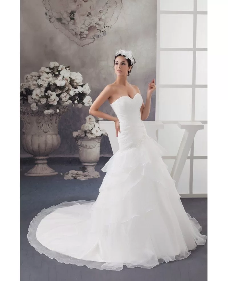 Cross Pleated Long Mermaid Organza White Wedding Dress In Sweetheart Neckline Oph1478 2609 0809