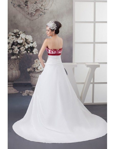 White and Red Flowers Color Wedding Dress Sweetheart