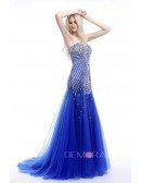 Mermaid Sweetheart Sweep Train Tulle Prom Dress With Beading Sequins