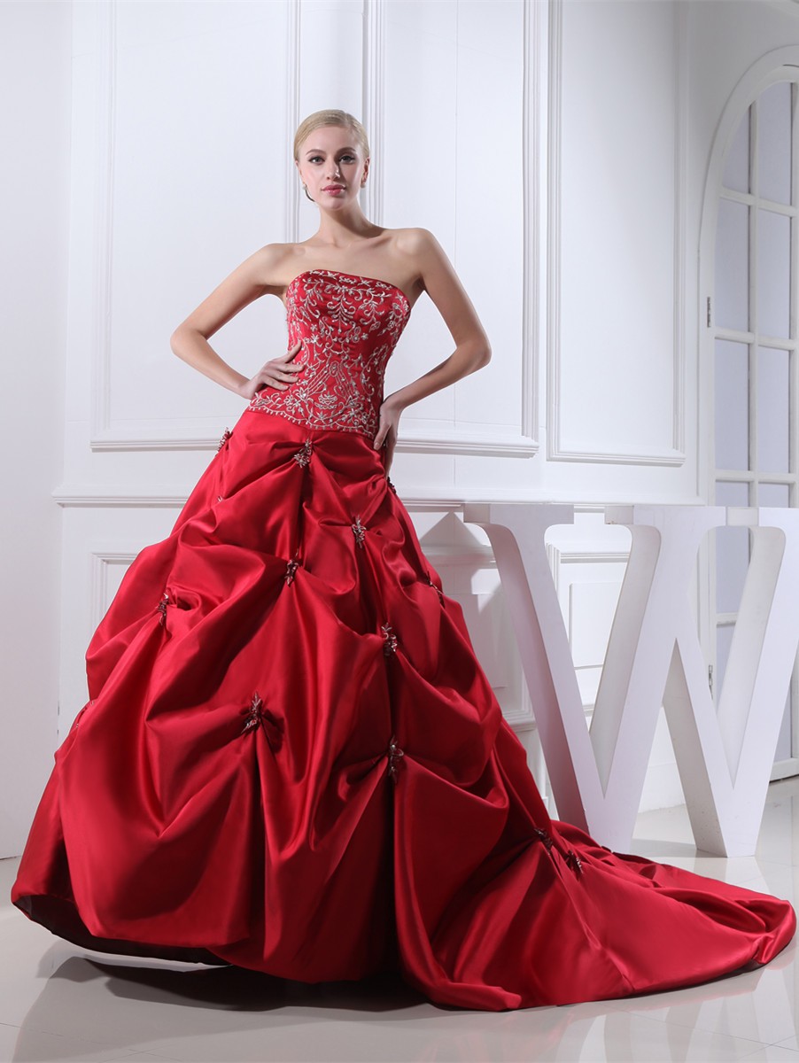 Red Strapless Embroidery Pickups Color Wedding Dress Oph1319 1 3299 6752