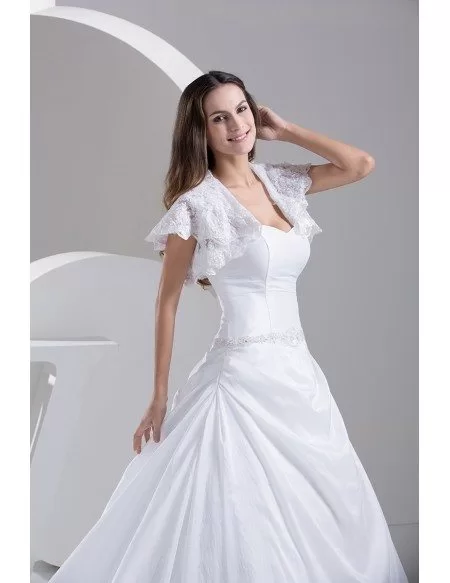 Traditional Taffeta Sweetheart Ballgown Wedding Dress with Lace Jacket