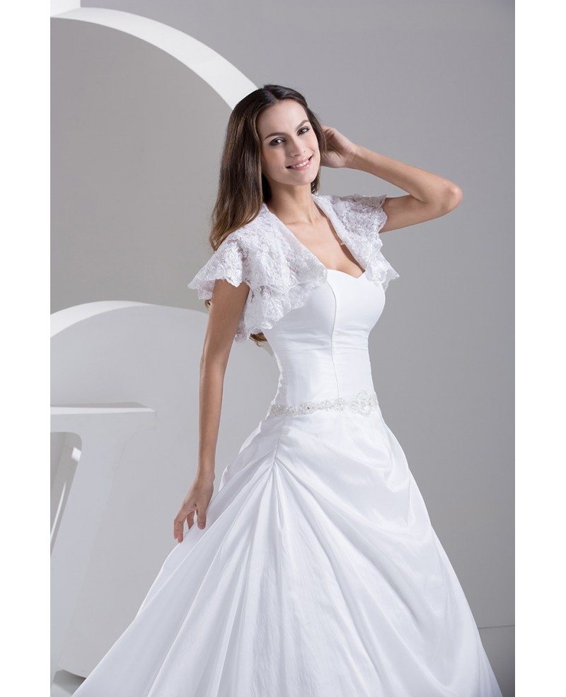 Traditional Taffeta Sweetheart Ballgown Wedding Dress with Lace Jacket ...
