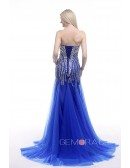 Mermaid Sweetheart Sweep Train Tulle Prom Dress With Beading Sequins