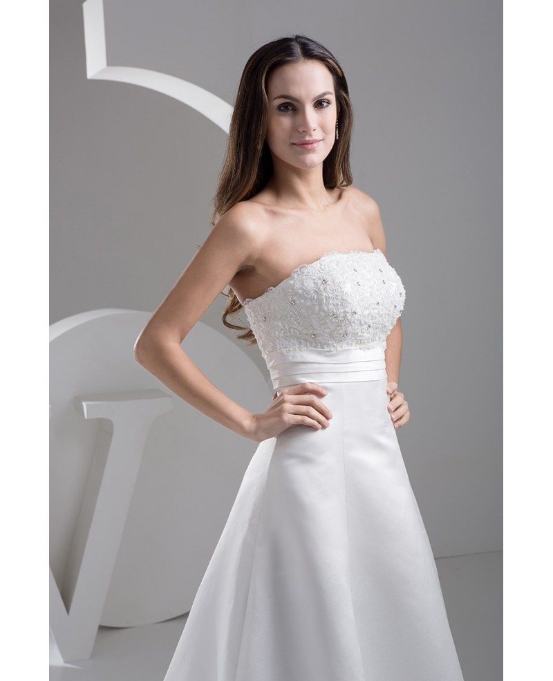 Special Satin with Lace A Line Wedding Dress with Layers Trim #OPH1491 ...