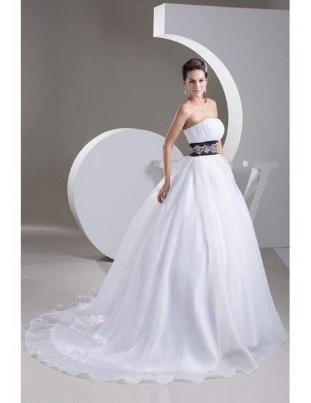 Ballgown Organza White with Black Wedding Dress with Bling