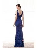 Sheath V-neck Floor-length Lace Prom Dress With Beading