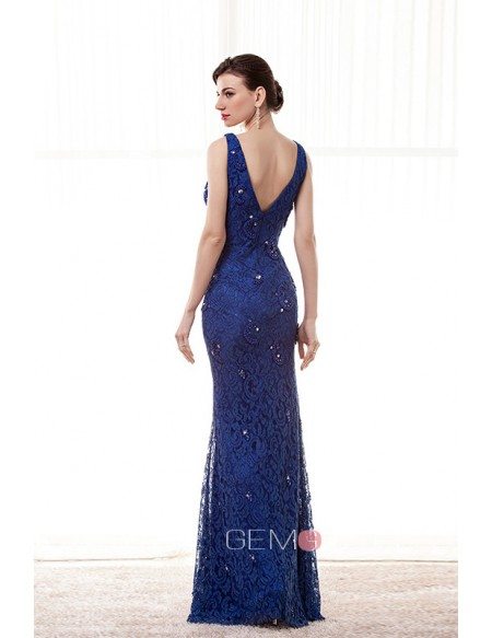 Sheath V-neck Floor-length Lace Prom Dress With Beading
