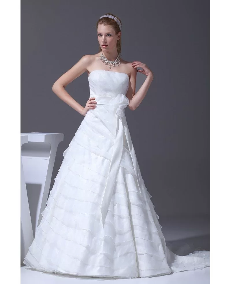 Strapless Organza Tiered Aline Wedding Dress with Sash #OPH1004 $251 ...