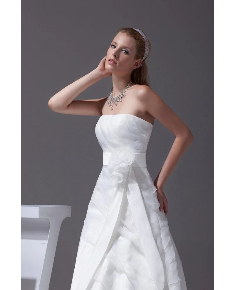 Strapless Organza Tiered Aline Wedding Dress with Sash #OPH1004 $251 ...
