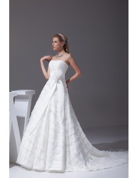 Strapless Organza Tiered Aline Wedding Dress with Sash #OPH1004 $251