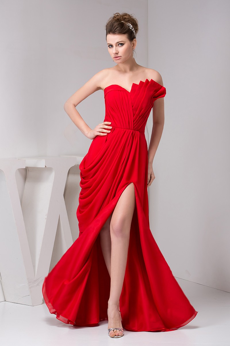 A-line Sweetheart Floor-length Chiffon Evening Dress With Split # ...