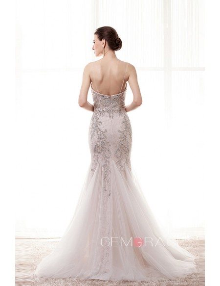 Mermaid Sweetheart Sweep Train Lace Prom Dress With Beading