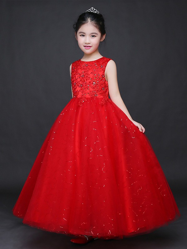 Long Shining Embroidered Hot Red Ballroom Tulle Pageant Dress - GemGrace