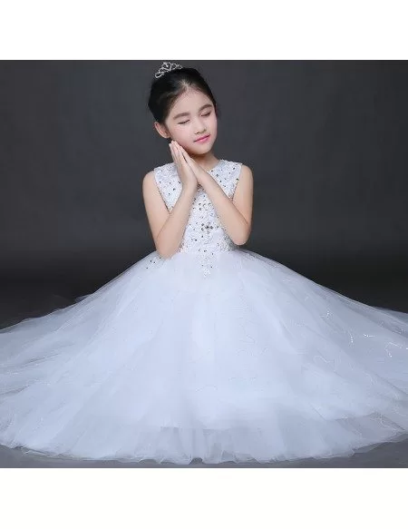 Long Shining Beaded Embroidery Ballroom Tulle Pageant Dress