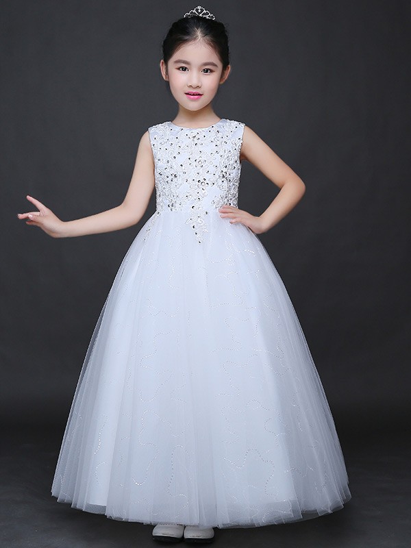 Long Shining Beaded Embroidery Ballroom Tulle Pageant Dress - GemGrace
