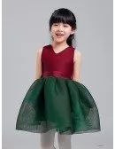 Green and Red Mesh Gown Pageant Dress for Little Girls