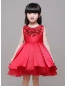 Ball Gown Satin Beaded Short Red Flower Girl Dress