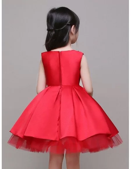 Ball Gown Satin Beaded Short Red Flower Girl Dress
