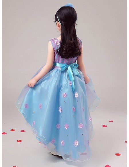 Blue and Lavender Organza Lace Floral Pageant Dress