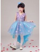 Blue and Lavender Organza Lace Floral Pageant Dress