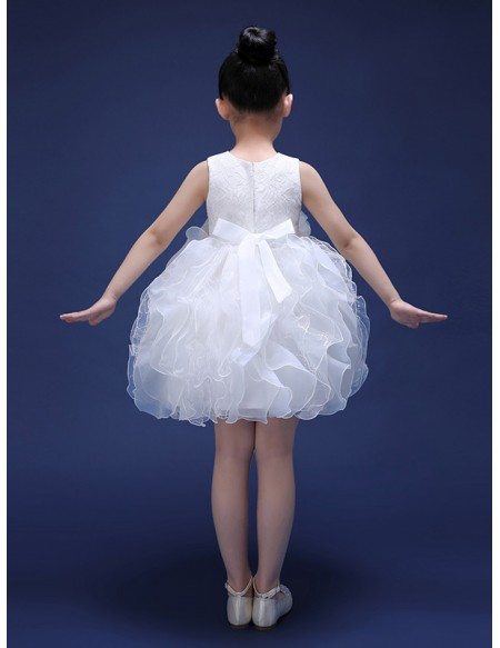 Short Bubble Sequins Lace Flower Pageant Dress for Little Girls