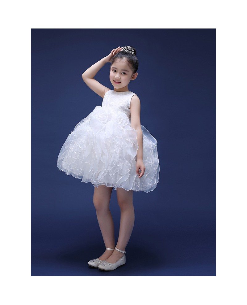 Short Bubble Sequins Lace Flower Pageant Dress for Little Girls - GemGrace