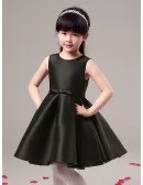 Simple Black Short Taffeta Flower Girl Dress