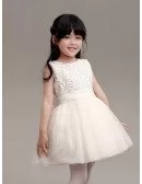 Simple White Tulle and Lace Flower Girl Dress in Short Length