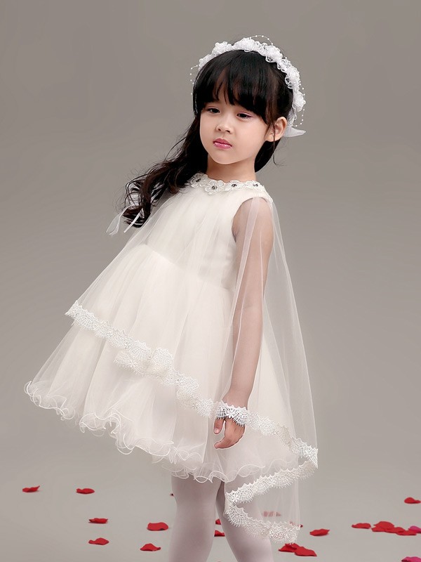 Fairy Short A Line Flower Girl Dress with Lace Veil - GemGrace