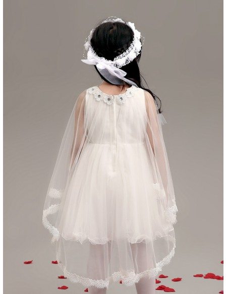 Fairy Short A Line Flower Girl Dress with Lace Veil