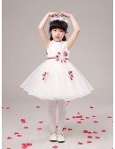 Short Tulle Lace Beaded Pageant Dress with Flowers