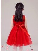 Hot Red Pleated Tulle Short Pageant Dress with Beaded Bodice