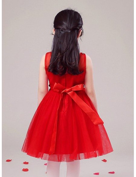 Hot Red Pleated Tulle Short Pageant Dress with Beaded Bodice