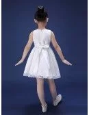 Little White Simple Lace Flower Girl Dress with Sash