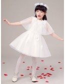 Short Tulle Floral Pageant Dress with Cover