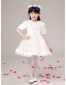 Short Sleeves Tulle Lace Flower Girl Dress with Satin Top