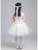 Simple Tulle Lace Flower Girl Dress with Folded Waist