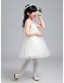 Simple Tulle Lace Flower Girl Dress with Folded Waist