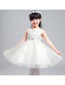 Ballroom Short Sequined Flower Girl Dress with Lace Beaded Bodice