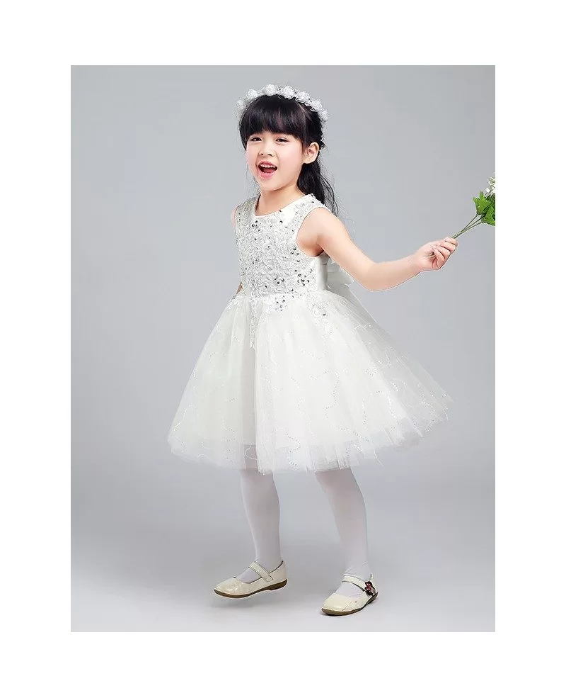 Ballroom Short Sequined Flower Girl Dress with Lace Beaded Bodice ...