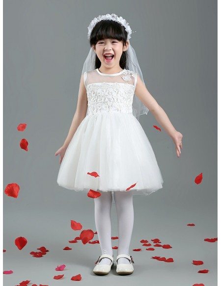 Short Simple Tulle Lace Flower Girl Dress