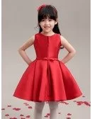 Hot Red Simple Satin Flower Girl Dress