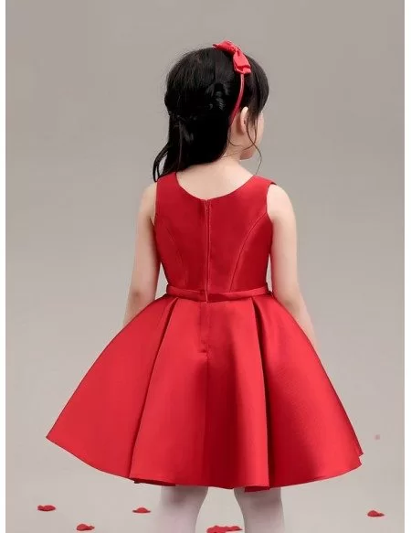 Hot Red Simple Satin Flower Girl Dress