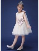 Tulle Beaded Short Fairy Flower Girl Dress with Bows