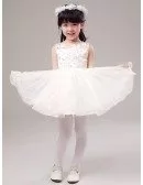 Short Bubble Lace Beaded Mesh Pageant Dress For Little Girls