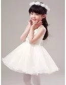Short Bubble Lace Beaded Mesh Pageant Dress For Little Girls