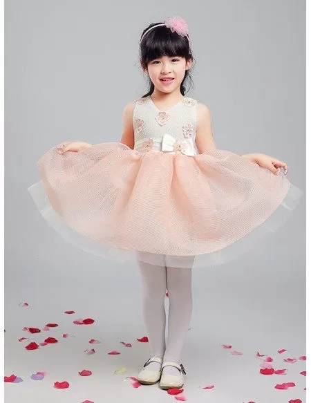 Special Gauze Pink and Grey Pageant Dress with Floral
