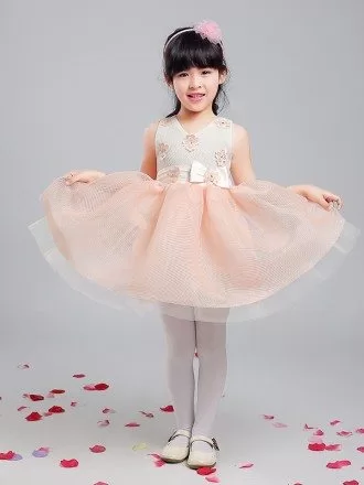 Special Gauze Pink and Grey Pageant Dress with Floral