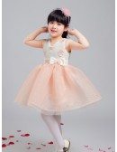 Special Gauze Pink and Grey Pageant Dress with Floral